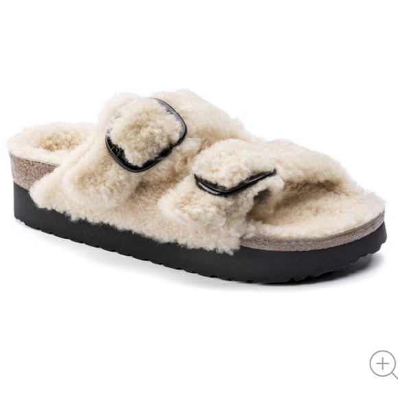 Birkenstock Papillio | Women’s Cream Teddy Bear Sherpa Lined Arizona Sandals, 10 - Picture 3 of 16